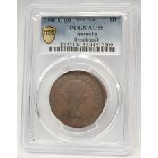 AUSTRALIA 1956 . ONE 1 PENNY . ERROR . BROADSTRUCK